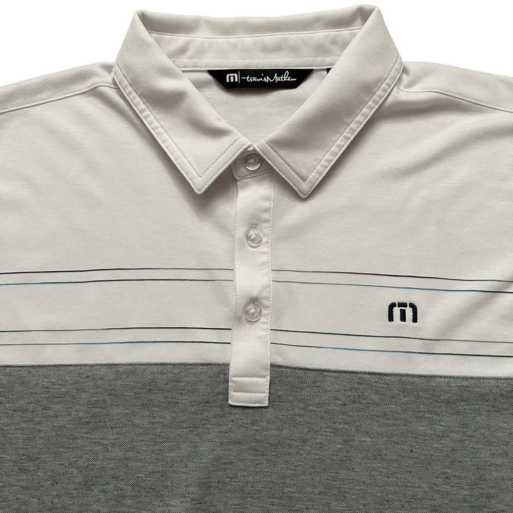 Travis Mathew Polo Shirt Mens Size L Short Sleeve Golf Pima Cotton Gray White